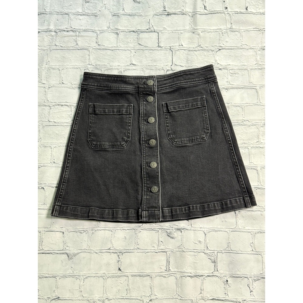 Madewell Denim Skirt 4 Black Button Front A-Line Mini Stretch Pocket 90s Indie